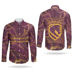 Brisbane Broncos Couples Matching Puletasi and Long Sleeve Button Shirt Gold Marble Pattern With Vibrant Topography Lines