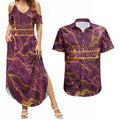 Brisbane Broncos Couples Matching Summer Maxi Dress and Hawaiian Shirt Gold Marble Pattern With Vibrant Topography Lines