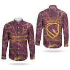 Brisbane Broncos Couples Matching Summer Maxi Dress and Long Sleeve Button Shirt Gold Marble Pattern With Vibrant Topography Lines