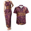 Brisbane Broncos Couples Matching Tank Maxi Dress and Hawaiian Shirt Gold Marble Pattern With Vibrant Topography Lines