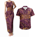 Brisbane Broncos Couples Matching Tank Maxi Dress and Hawaiian Shirt Gold Marble Pattern With Vibrant Topography Lines