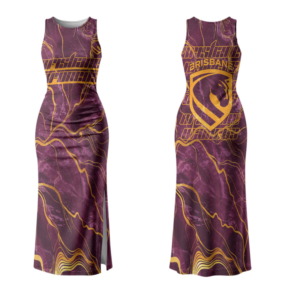 Brisbane Broncos Couples Matching Tank Maxi Dress and Hawaiian Shirt Gold Marble Pattern With Vibrant Topography Lines