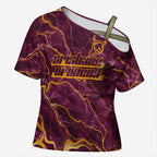 Brisbane Broncos Cross Shoulder Shirt Gold Marble Pattern With Vibrant Topography Lines