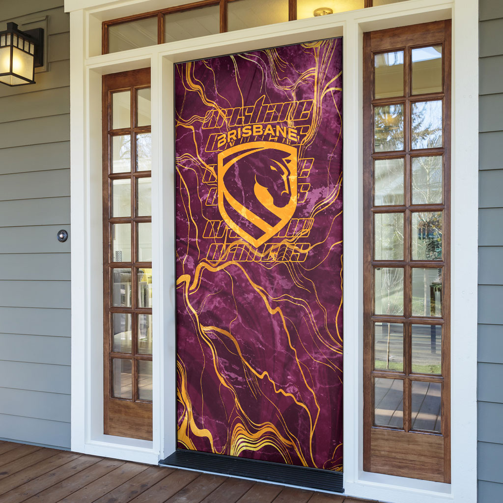 Brisbane Broncos Door Cover Gold Marble Pattern With Vibrant Topography Lines