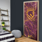Brisbane Broncos Door Cover Gold Marble Pattern With Vibrant Topography Lines