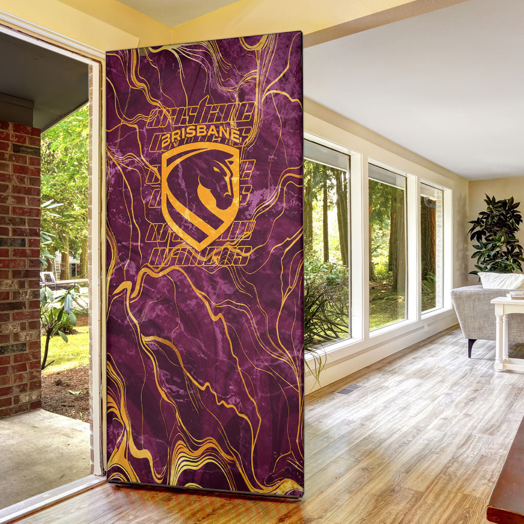 Brisbane Broncos Door Cover Gold Marble Pattern With Vibrant Topography Lines
