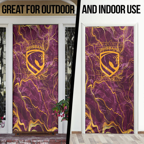 Brisbane Broncos Door Cover Gold Marble Pattern With Vibrant Topography Lines