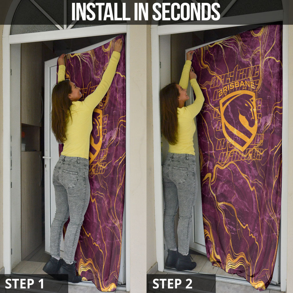 Brisbane Broncos Door Cover Gold Marble Pattern With Vibrant Topography Lines