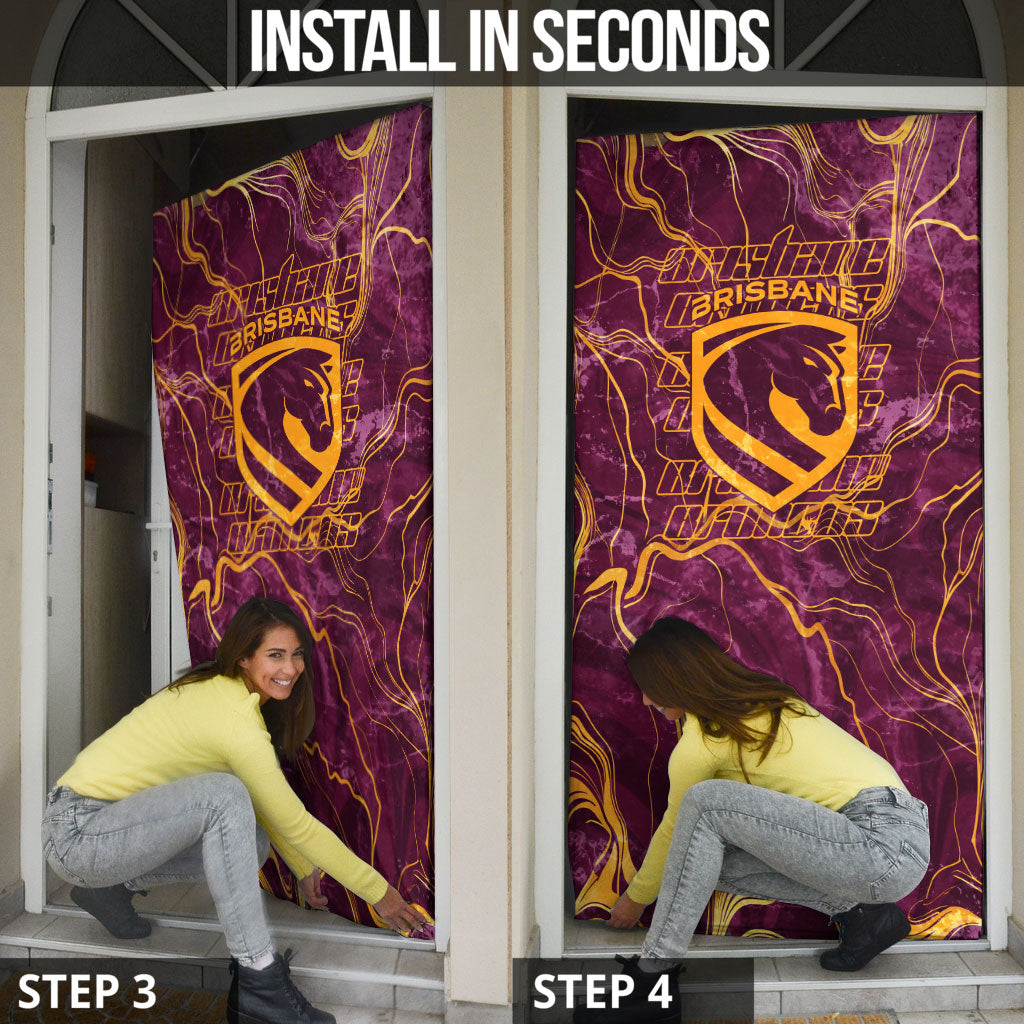 Brisbane Broncos Door Cover Gold Marble Pattern With Vibrant Topography Lines