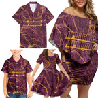 Brisbane Broncos Family Matching Off Shoulder Short Dress and Hawaiian Shirt Gold Marble Pattern With Vibrant Topography Lines