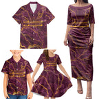 Brisbane Broncos Family Matching Puletasi and Hawaiian Shirt Gold Marble Pattern With Vibrant Topography Lines
