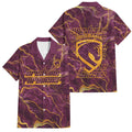 Brisbane Broncos Family Matching Puletasi and Hawaiian Shirt Gold Marble Pattern With Vibrant Topography Lines