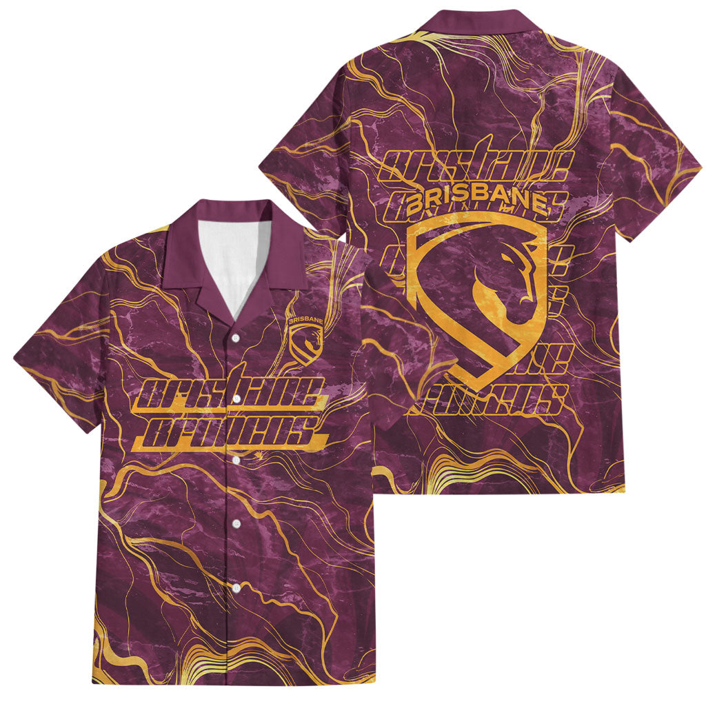 Brisbane Broncos Family Matching Puletasi and Hawaiian Shirt Gold Marble Pattern With Vibrant Topography Lines
