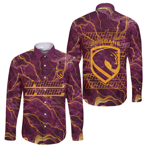 Brisbane Broncos Family Matching Summer Maxi Dress and Hawaiian Shirt Gold Marble Pattern With Vibrant Topography Lines