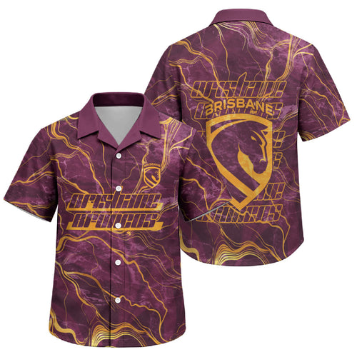 Brisbane Broncos Family Matching Summer Maxi Dress and Hawaiian Shirt Gold Marble Pattern With Vibrant Topography Lines
