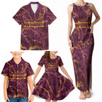 Brisbane Broncos Family Matching Tank Maxi Dress and Hawaiian Shirt Gold Marble Pattern With Vibrant Topography Lines