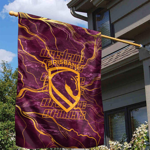 Brisbane Broncos Garden Flag Gold Marble Pattern With Vibrant Topography Lines