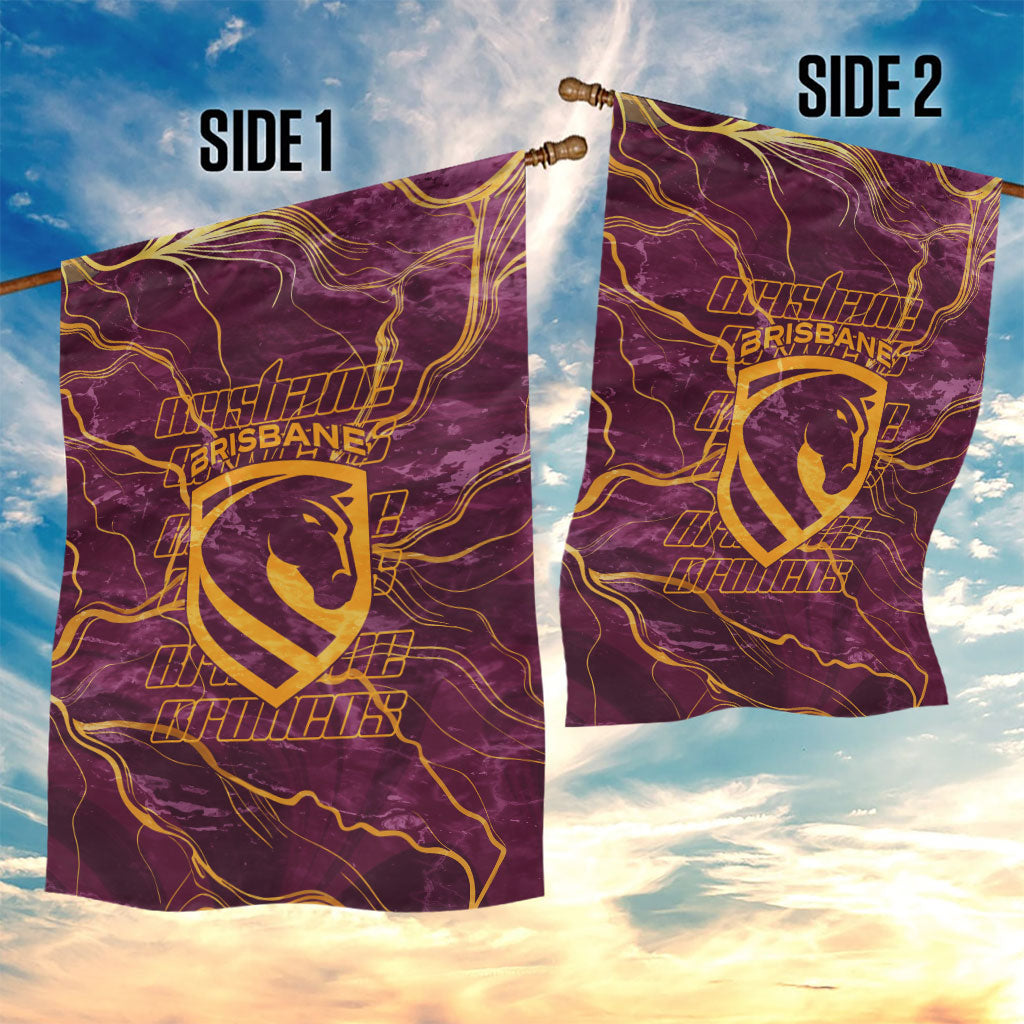 Brisbane Broncos Garden Flag Gold Marble Pattern With Vibrant Topography Lines