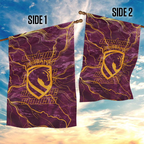 Brisbane Broncos Garden Flag Gold Marble Pattern With Vibrant Topography Lines