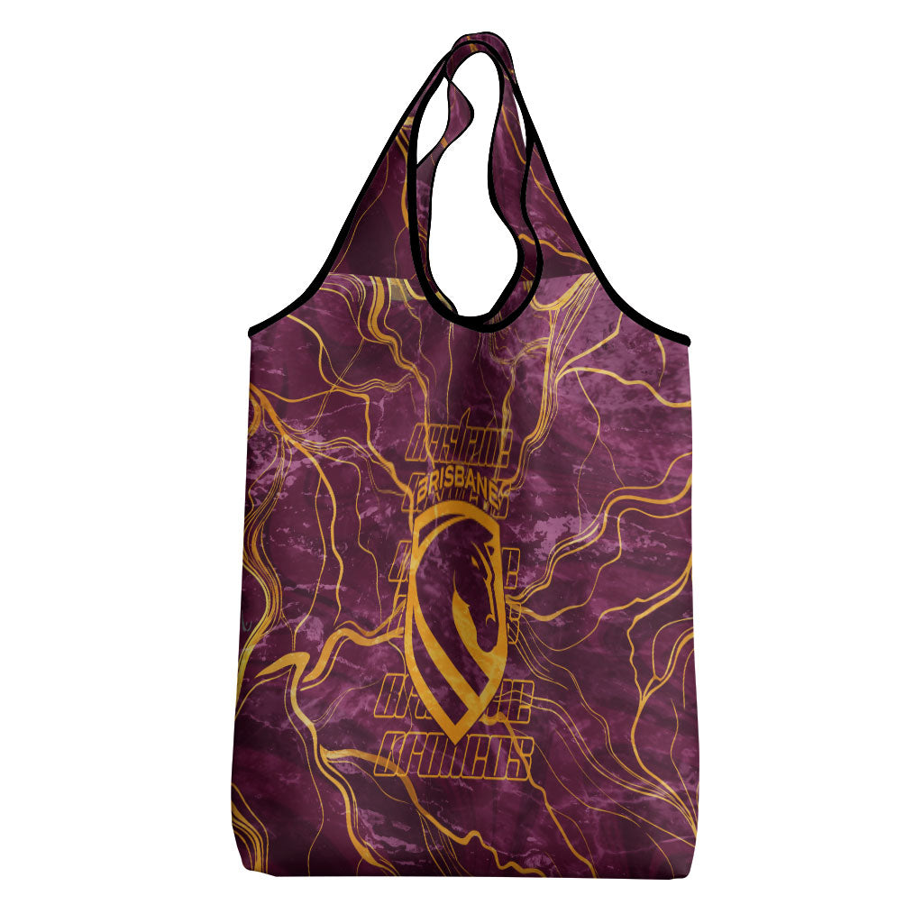 Brisbane Broncos Grocery Bag Gold Marble Pattern With Vibrant Topography Lines