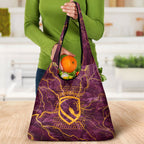 Brisbane Broncos Grocery Bag Gold Marble Pattern With Vibrant Topography Lines