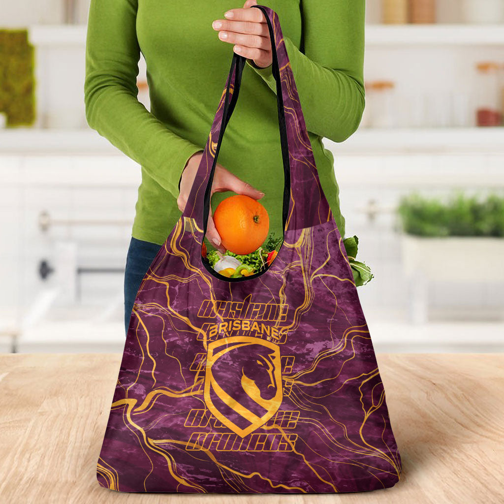 Brisbane Broncos Grocery Bag Gold Marble Pattern With Vibrant Topography Lines
