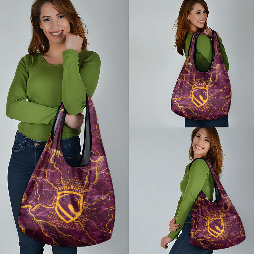 Brisbane Broncos Grocery Bag Gold Marble Pattern With Vibrant Topography Lines