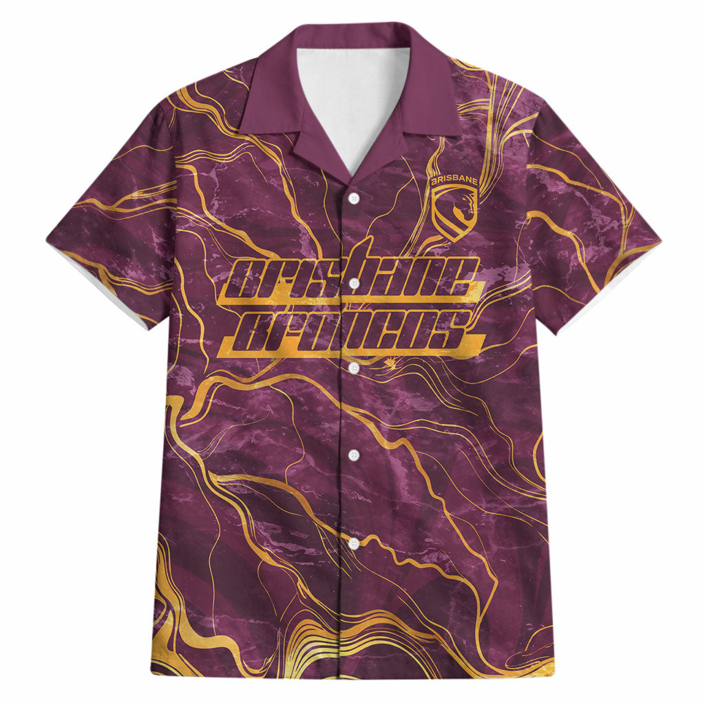 Brisbane Broncos Hawaiian Shirt Gold Marble Pattern With Vibrant Topography Lines