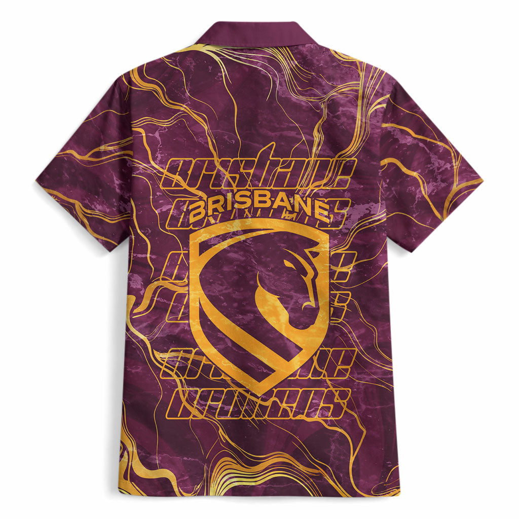 Brisbane Broncos Hawaiian Shirt Gold Marble Pattern With Vibrant Topography Lines