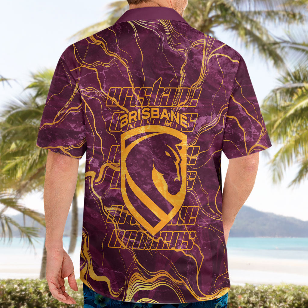 Brisbane Broncos Hawaiian Shirt Gold Marble Pattern With Vibrant Topography Lines