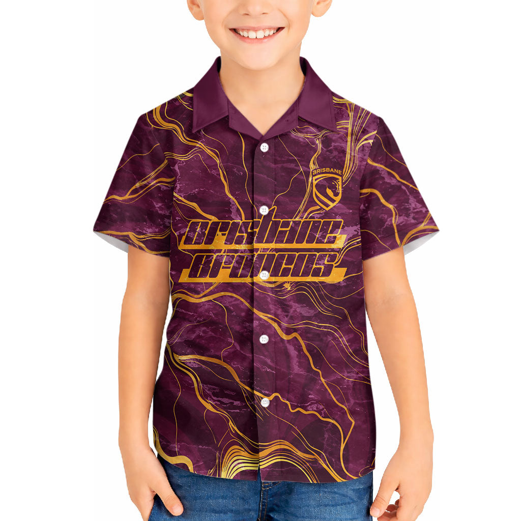 Brisbane Broncos Hawaiian Shirt Gold Marble Pattern With Vibrant Topography Lines
