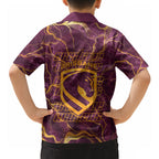 Brisbane Broncos Hawaiian Shirt Gold Marble Pattern With Vibrant Topography Lines
