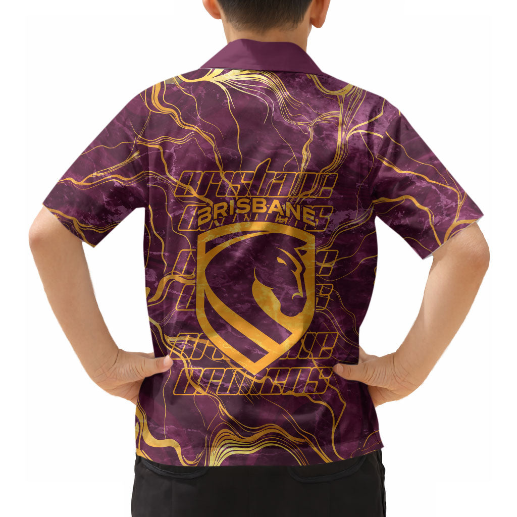 Brisbane Broncos Hawaiian Shirt Gold Marble Pattern With Vibrant Topography Lines