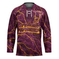 Brisbane Broncos Hockey Jersey Gold Marble Pattern With Vibrant Topography Lines