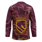 Brisbane Broncos Hockey Jersey Gold Marble Pattern With Vibrant Topography Lines
