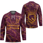 Brisbane Broncos Hockey Jersey Gold Marble Pattern With Vibrant Topography Lines