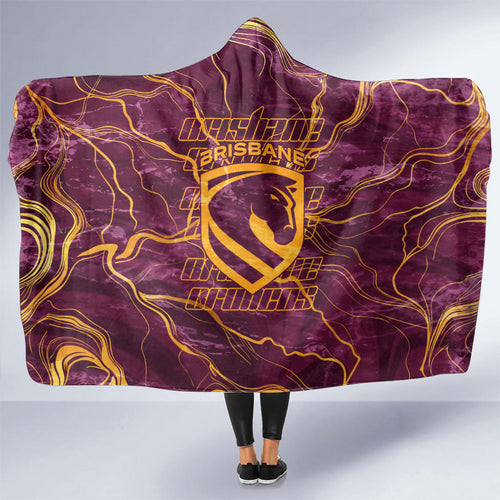 Brisbane Broncos Hooded Blanket Gold Marble Pattern With Vibrant Topography Lines