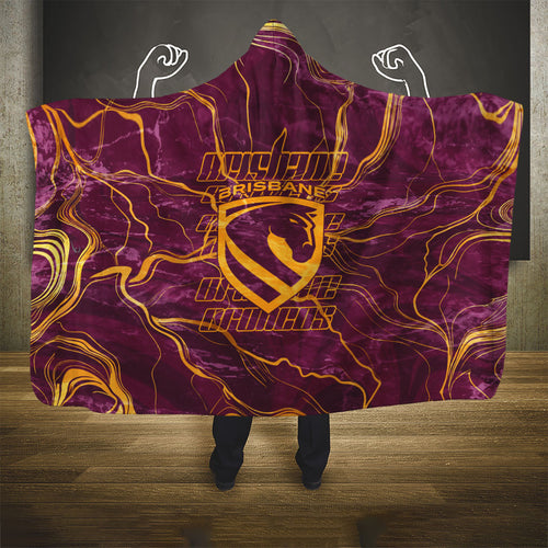 Brisbane Broncos Hooded Blanket Gold Marble Pattern With Vibrant Topography Lines