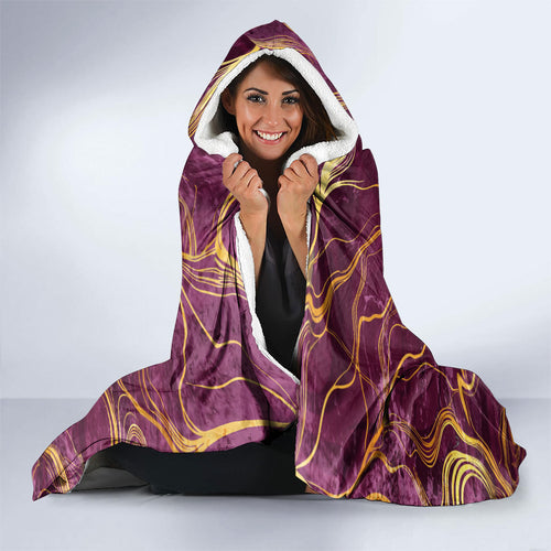 Brisbane Broncos Hooded Blanket Gold Marble Pattern With Vibrant Topography Lines