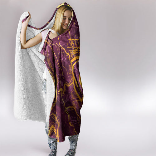 Brisbane Broncos Hooded Blanket Gold Marble Pattern With Vibrant Topography Lines