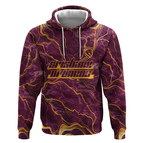 Brisbane Broncos Hoodie Gold Marble Pattern With Vibrant Topography Lines