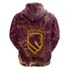 Brisbane Broncos Hoodie Gold Marble Pattern With Vibrant Topography Lines