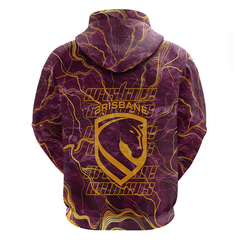Brisbane Broncos Hoodie Gold Marble Pattern With Vibrant Topography Lines