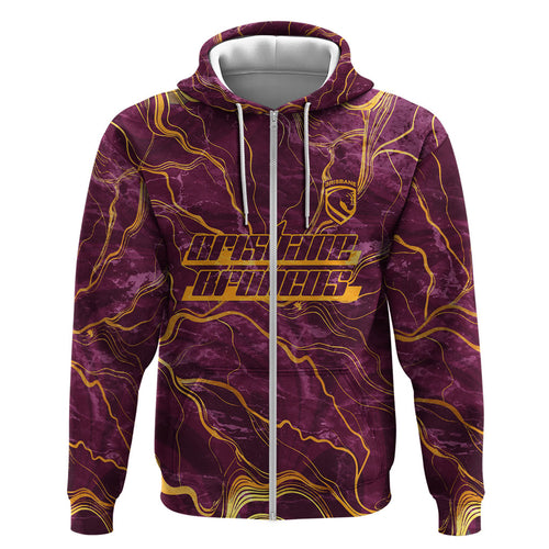 Brisbane Broncos Hoodie Gold Marble Pattern With Vibrant Topography Lines