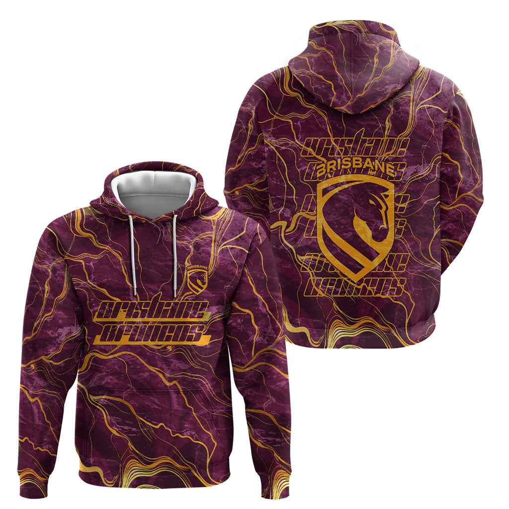 Brisbane Broncos Hoodie Gold Marble Pattern With Vibrant Topography Lines