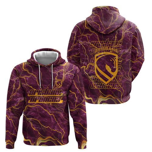 Brisbane Broncos Hoodie Gold Marble Pattern With Vibrant Topography Lines