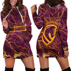 Brisbane Broncos Hoodie Dress Gold Marble Pattern With Vibrant Topography Lines