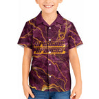 Brisbane Broncos Kid Hawaiian Shirt Gold Marble Pattern With Vibrant Topography Lines