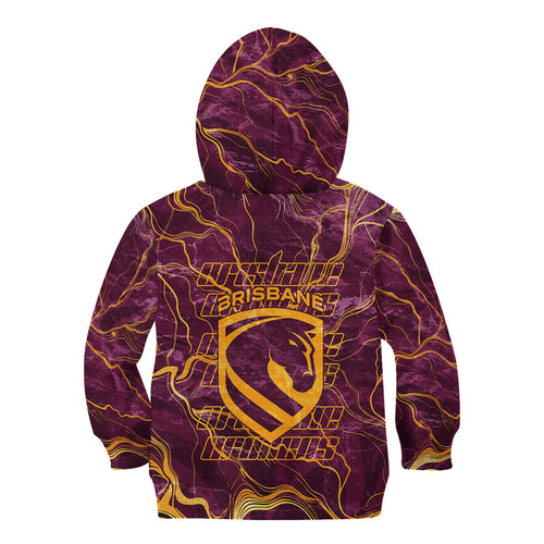 Brisbane Broncos Kid Hoodie Gold Marble Pattern With Vibrant Topography Lines