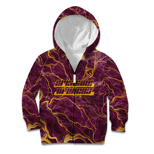 Brisbane Broncos Kid Hoodie Gold Marble Pattern With Vibrant Topography Lines